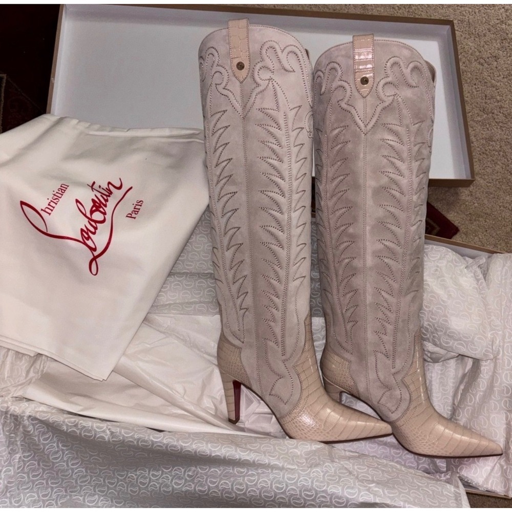 Christian Louboutin Santia
Western Beige Suede Croc Embossed  Boot 38.5 - Picture 2 of 14
